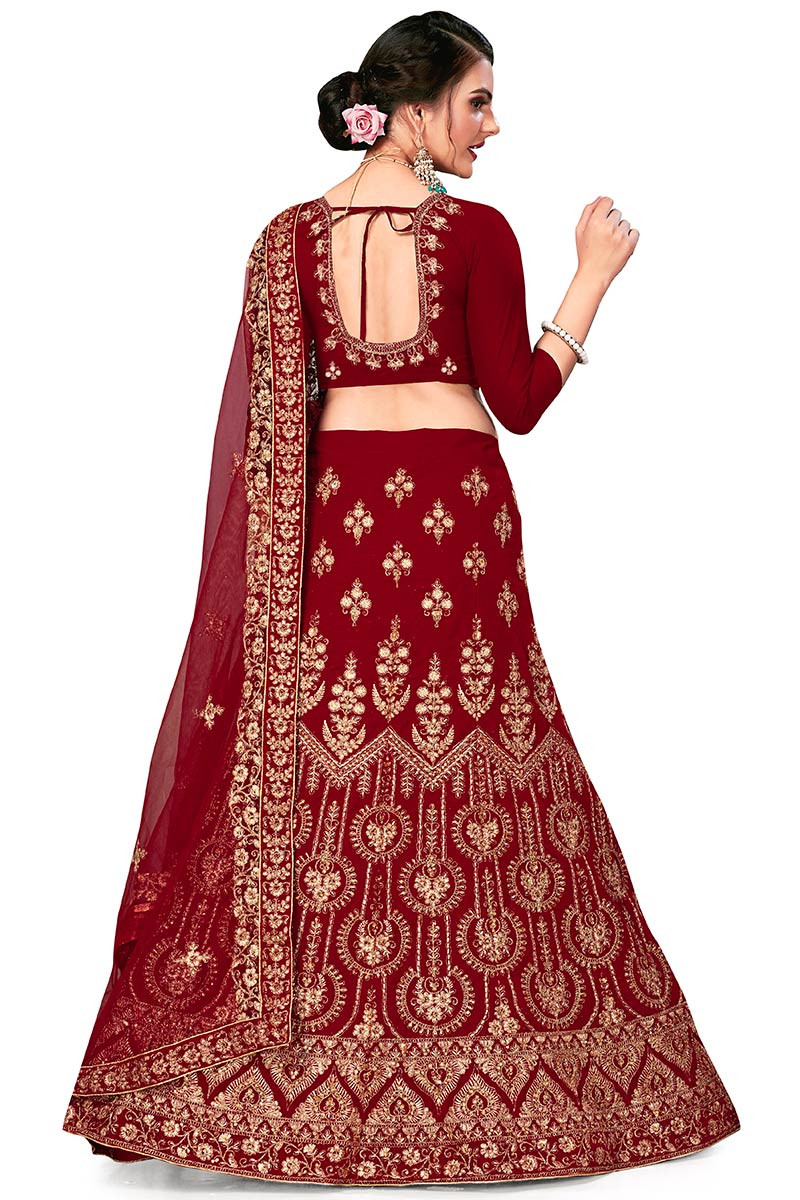 Buy Eid Plus Size Suits Velvet Deep Red Lehenga Llcv