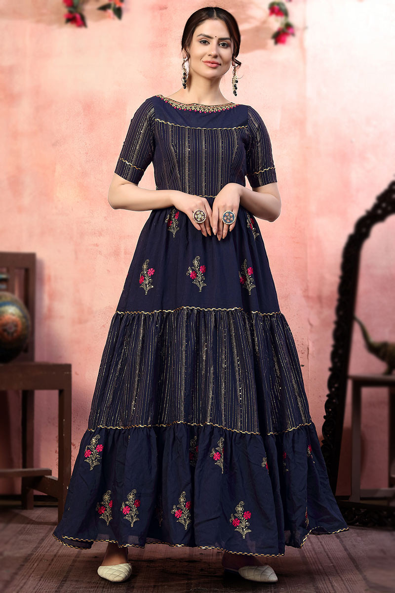 Order Online Navy Blue Anarkali Suit With Resham Thread Work LSTV117502