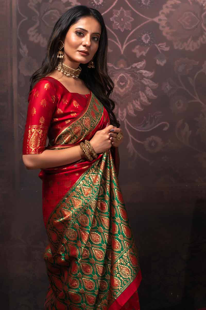 Buy Wedding Wear Banarasi Silk Deep Red Saree SARV115487