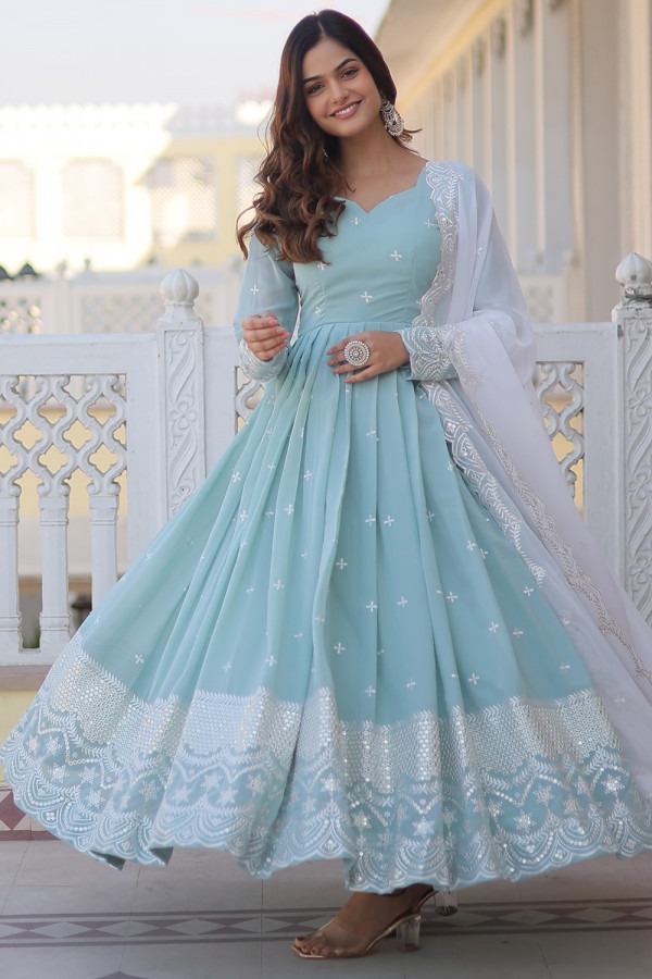 Georgette Light Blue Embroidered Dress Georgette Light Blue