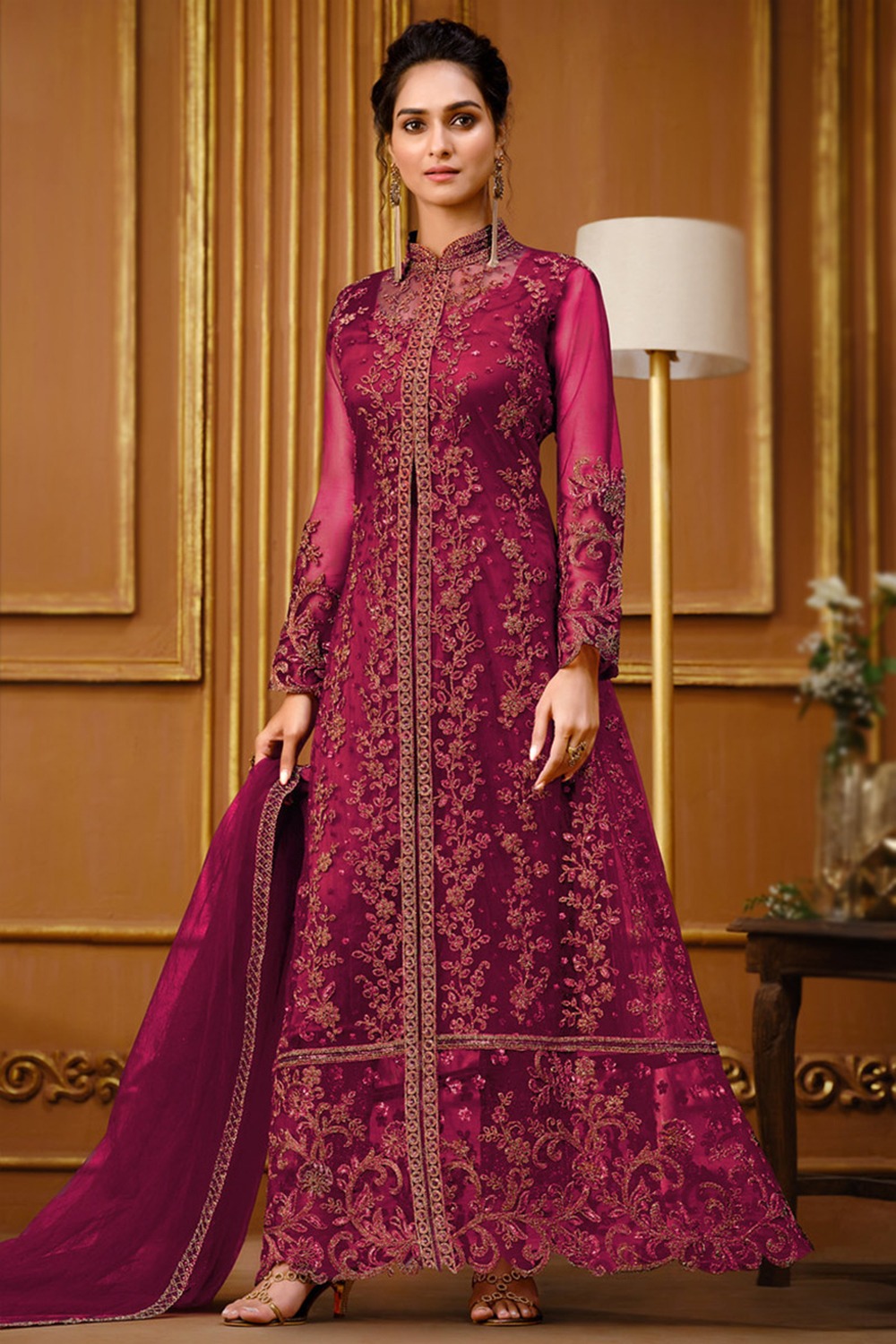 Buy Asian Suit Net Wine Maroon Pakistani Anarkali Suit LSTV114011