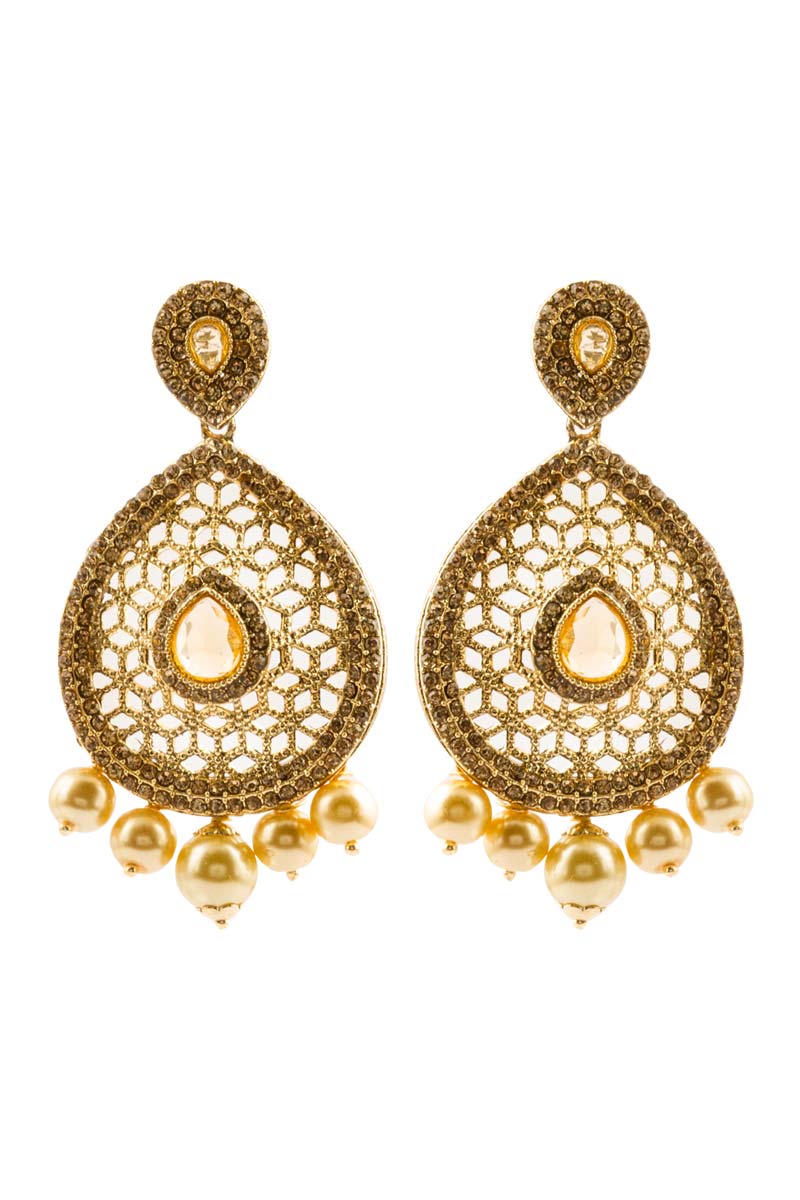 Golden Set of Pear Shaped Earrings - Earrings - Jewellery