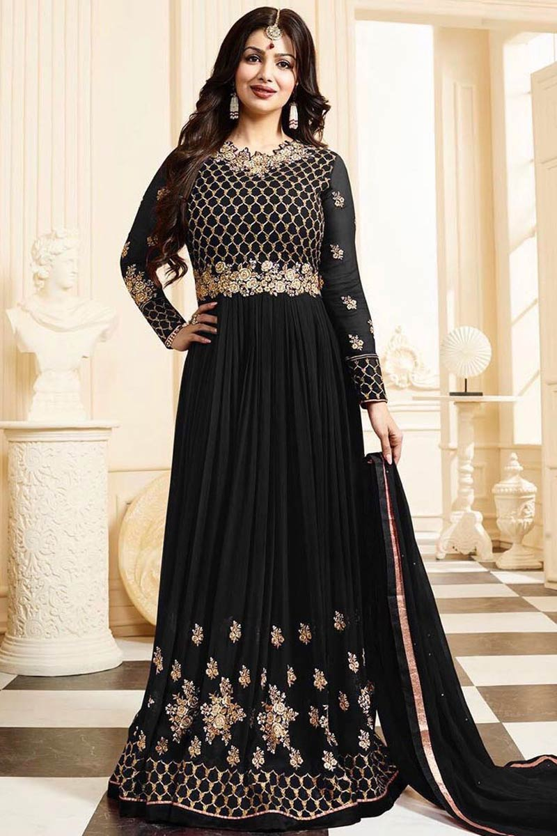 Black chiffon anarkali hotsell