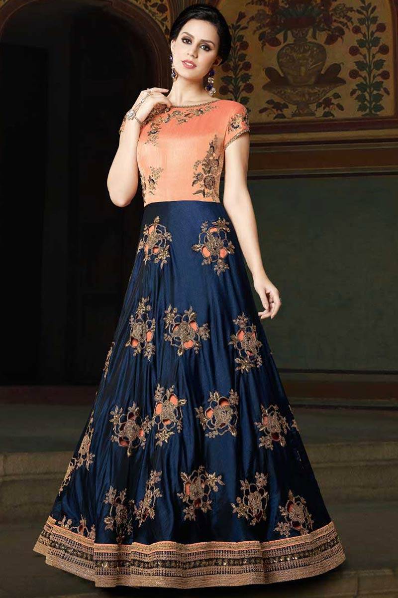 blue and peach color combination dress Buy Navy Art Silk Anarkali Suit With Dupatta Online - DMV15314 Sweetheart Neck Black Blue uv-topia-2026 Size:MOM-XS Navy blue top and