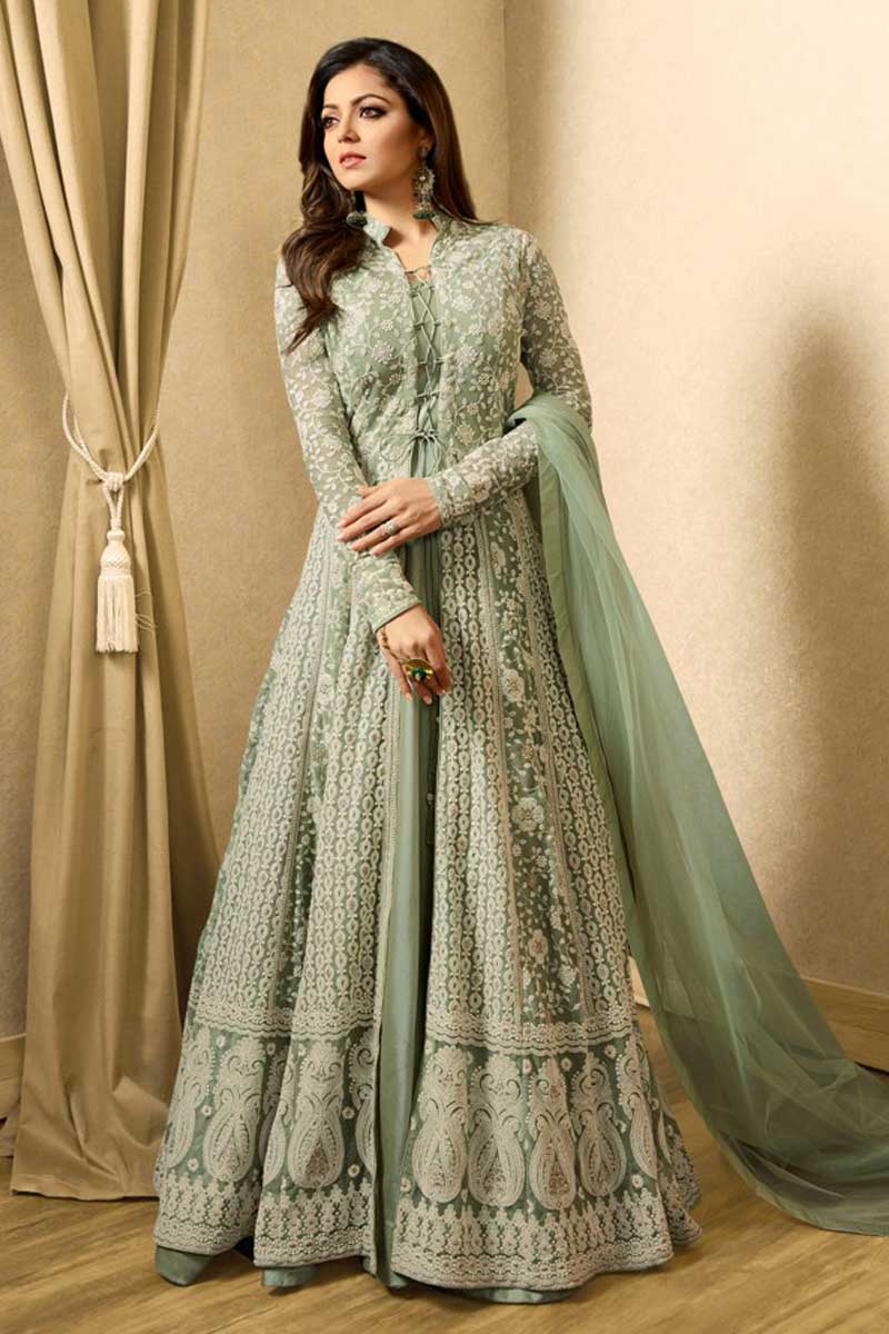 tea green color dress Bamboo Modal Silk Dress Made To Order Color Blocking Teal-Tea Green Midi  Dress with Strap Sleeves and Gathers – The Fairnest main image 0