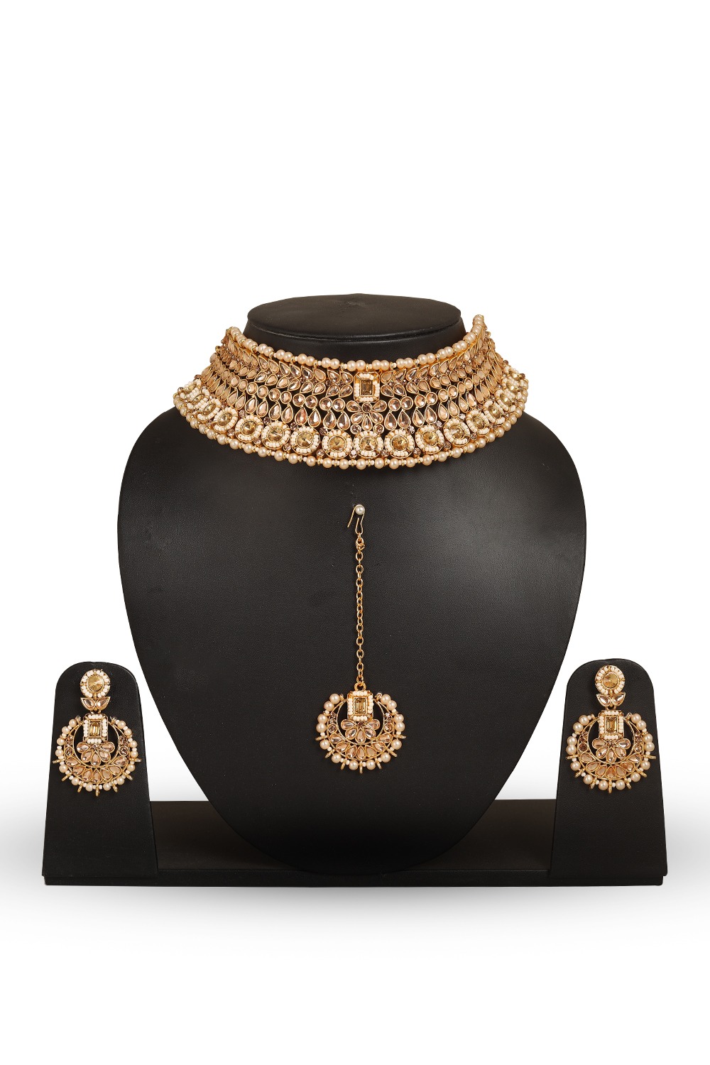 Alloy Gold Stone Necklace And Earrings Jewellery Set JNS0134559