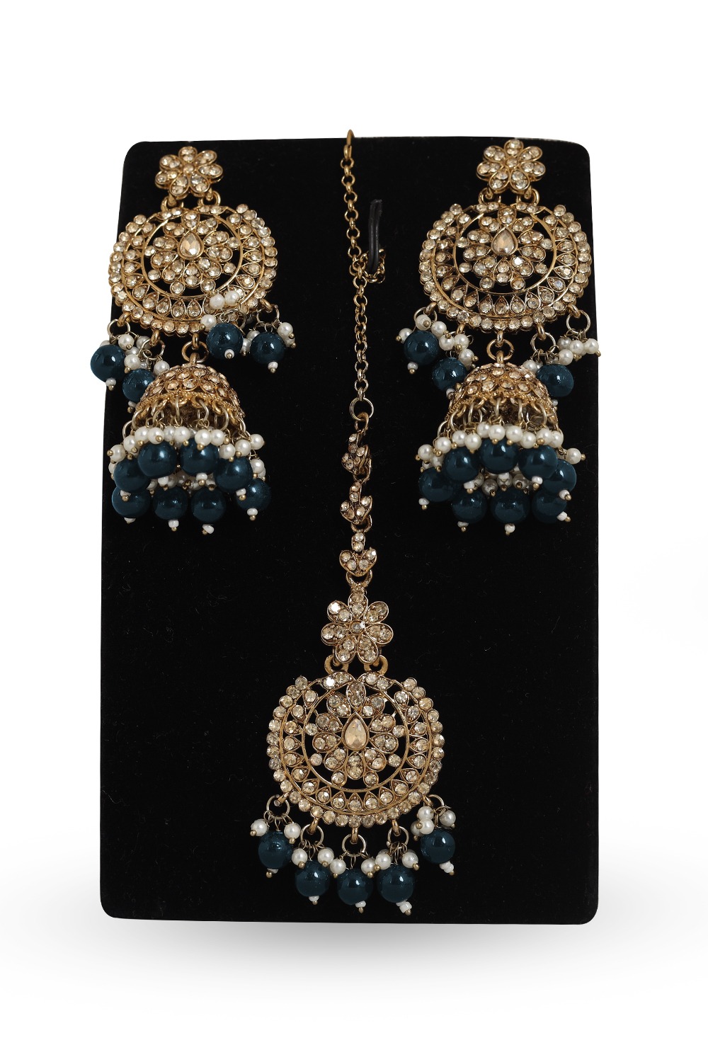 Prussian Blue Stone Earrings With Maang Tikka JEM0134733