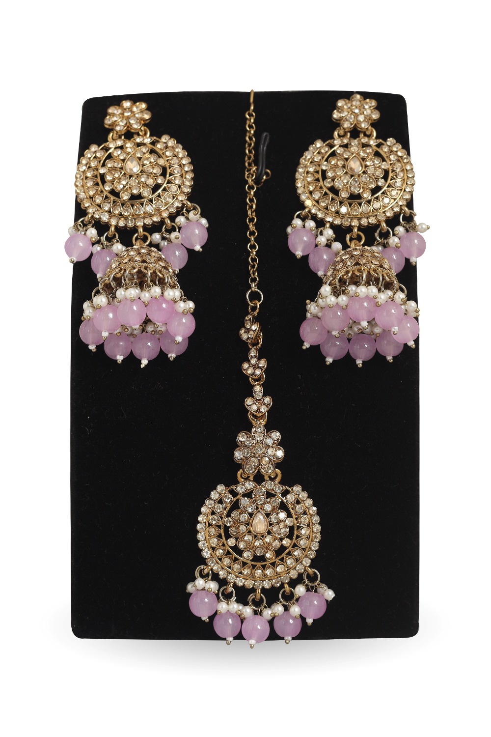 Lavender Purple Stone Earrings With Maang Tikka JEM0134731