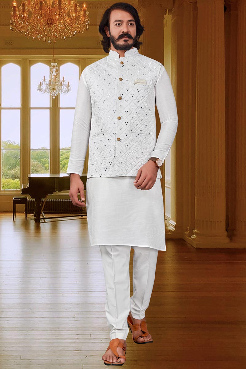 Trends 2021 White Men's Kurta Pajama with Plain MKPA01548