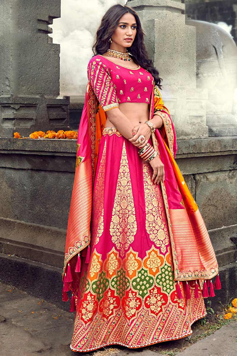 rani color wedding lehenga