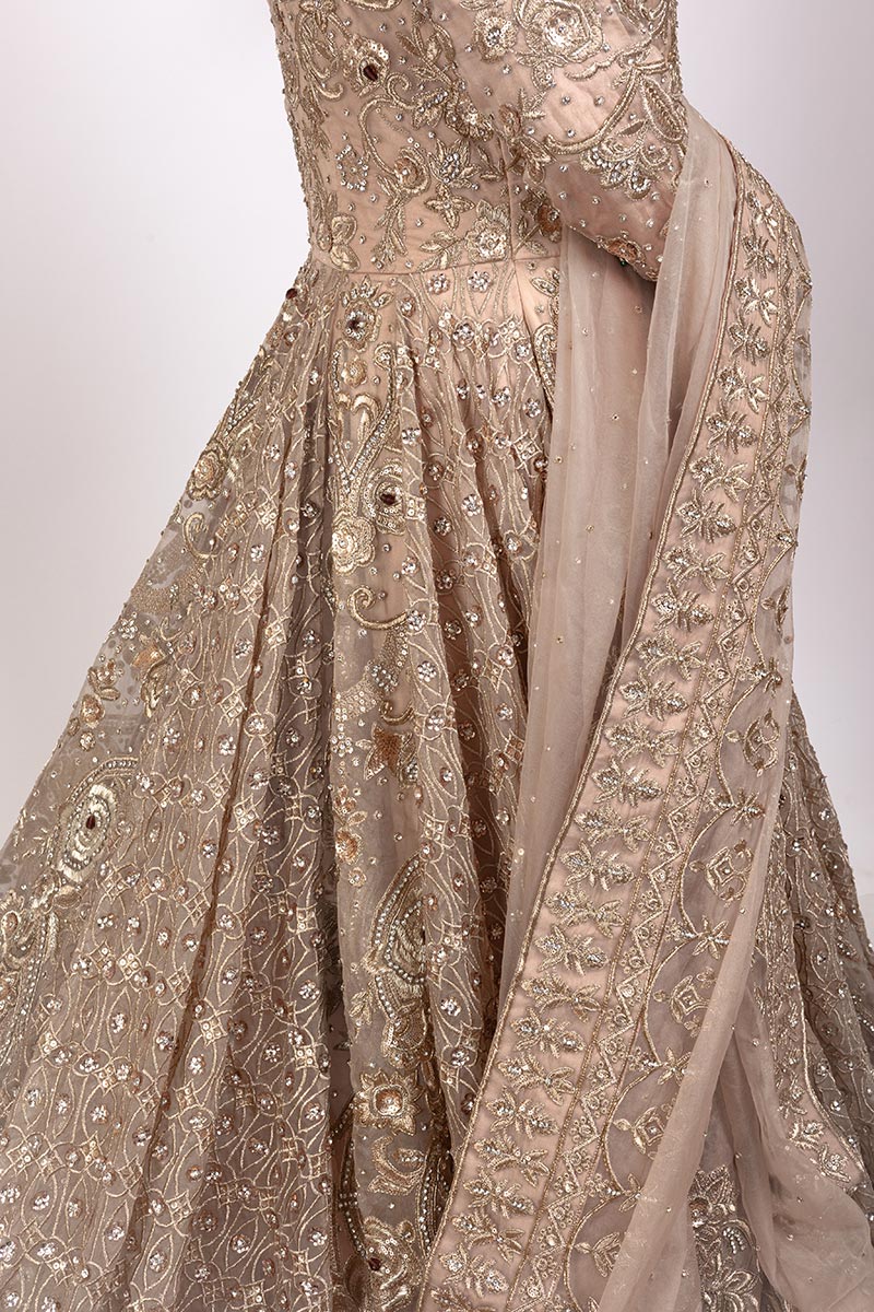 Beige Weave Kurta Set With Zardosi And Cut Dana Work