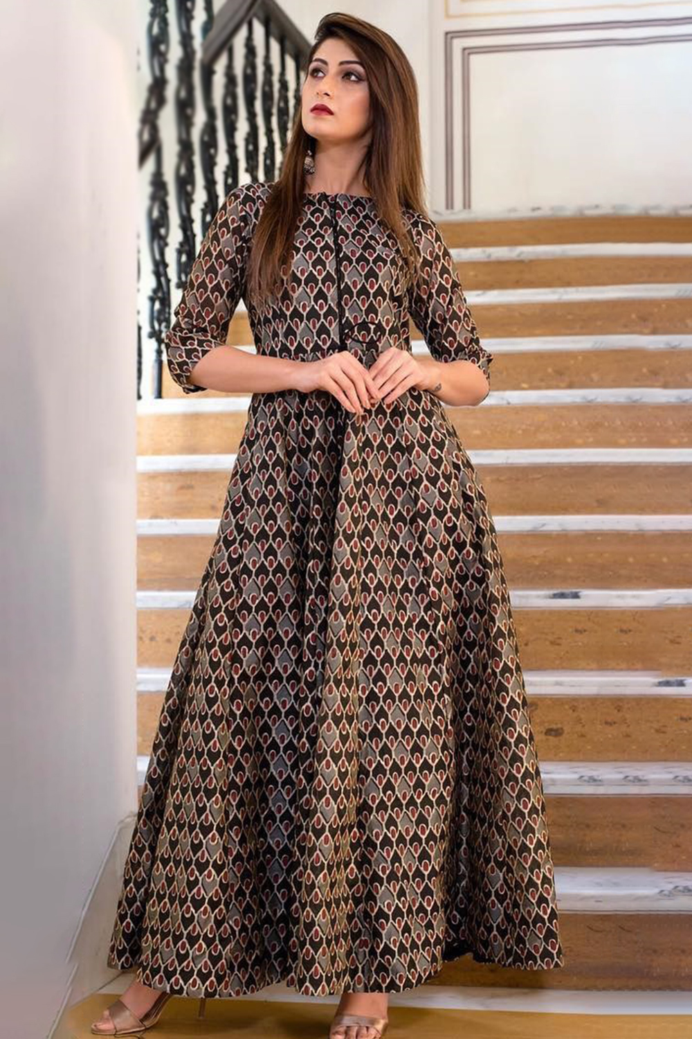 Casual Simple Dress Design Printed Black And Grey Printed Cotton Casual Wear Gown Casual Simple Dress Design Printed Black And Grey Printed Cotton Casual Wear Gown
