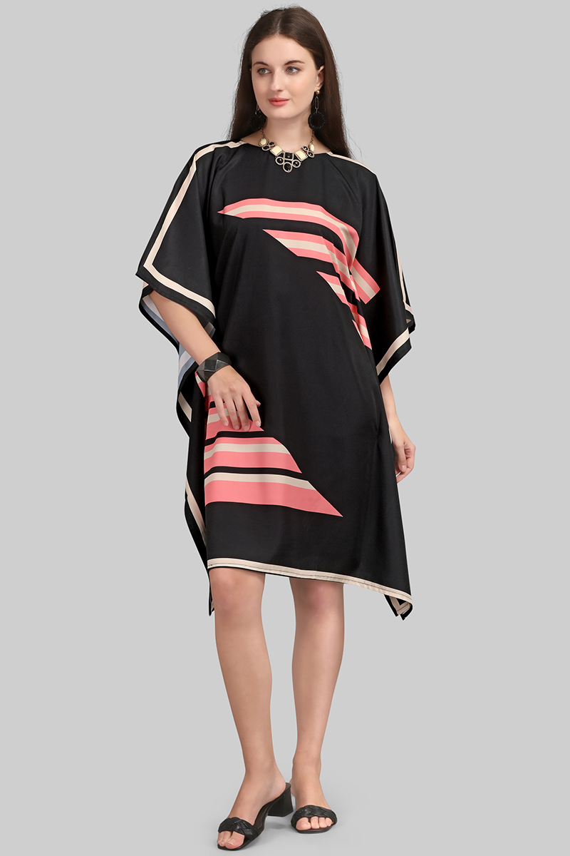 Andaaz Fashion Women's Black Casual Wear Printed Crepe Knee Length Kaftan Kurti