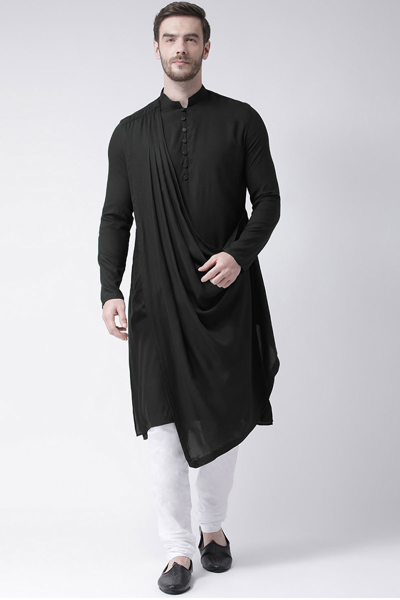 Black Cotton Indo Western Men Kurta Pajama