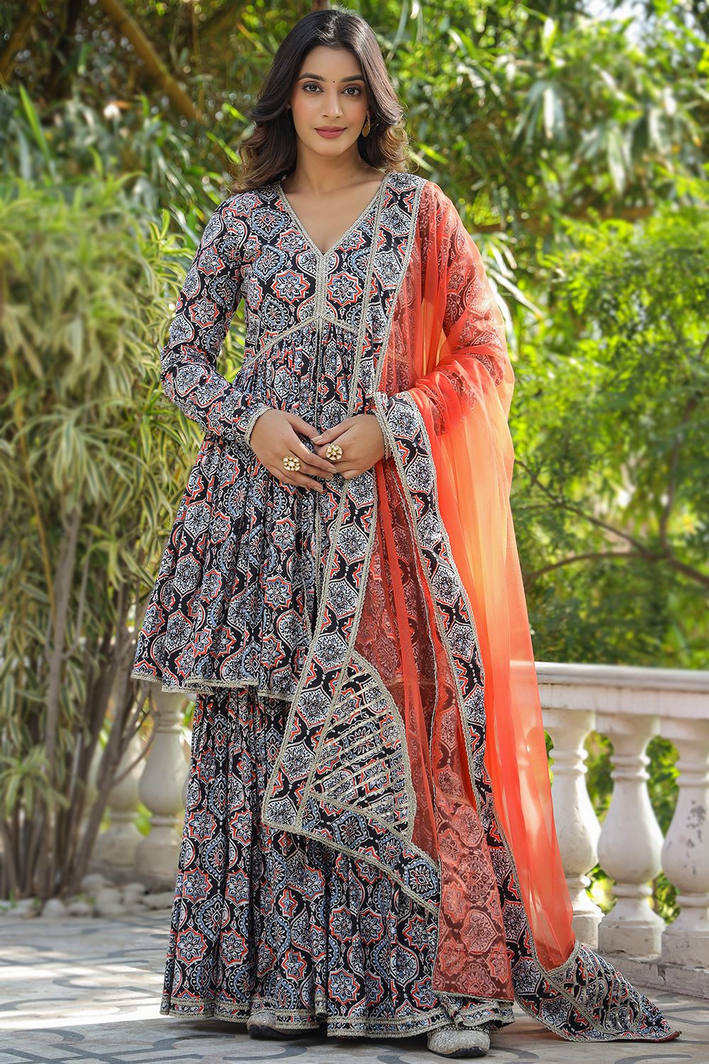 white christmas dresses Sharanya Neel Hand Cotton Sharara Suit Set – maisonshefali main image 0