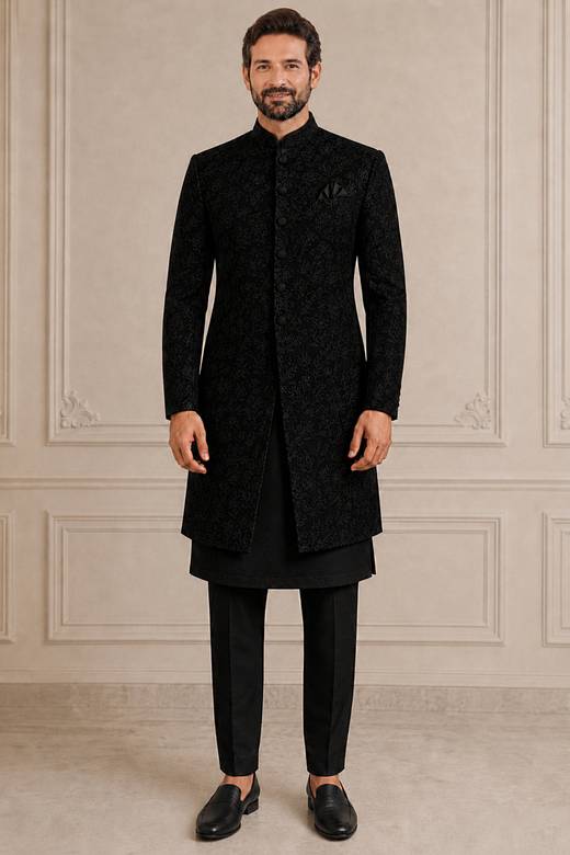 black punjabi dress Buy Indian Dresses Online for Men in USA shapewear backless dress Lumisensy® Edythe Vincent Bridal Size:3T Exquisite Black Embroidered Velvet