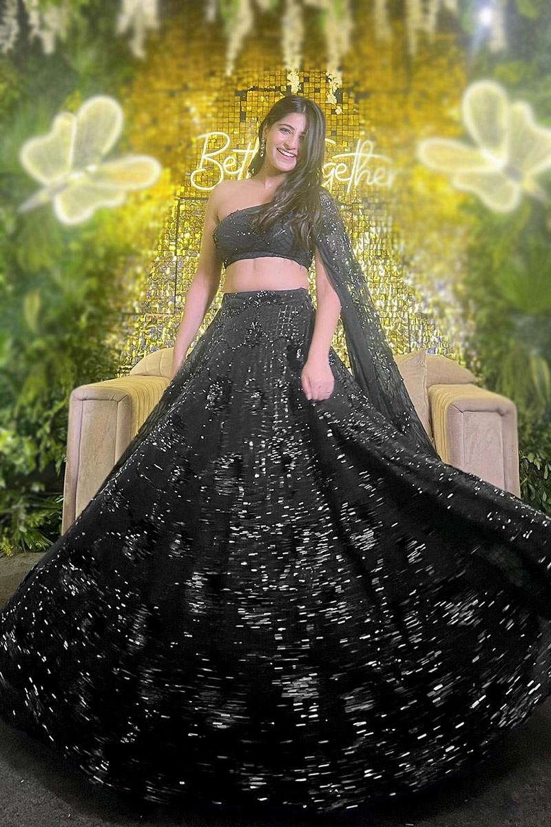 black sequin embroidered dress Flower Shaped Sequin Embroidered Black Net Gown With Handmade Belt Det –  RAISA VANESSA INT main image 0