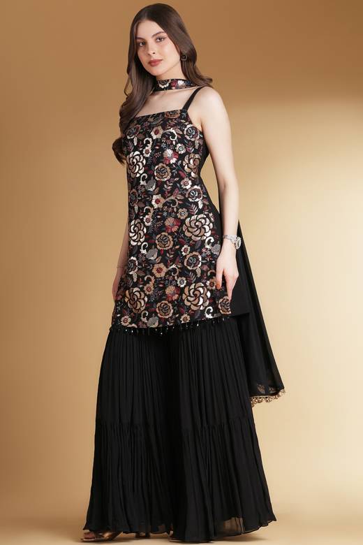 black partywear dress for women OYOANGLE Sequin Sparkly Cocktail Club Party Summer Halter Mini Draped off the shoulder tied arm sleeves Buy Black Party Wear Indian