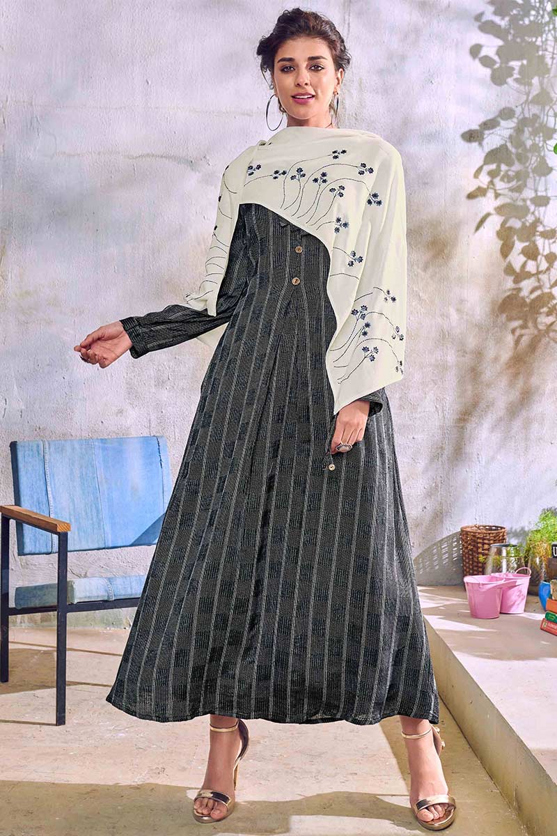 Buy Black Khadi Cotton Kurti With Embroidered Scarf Online simple jelaba | Fashion outfits, Moroccan fashion, Kurti