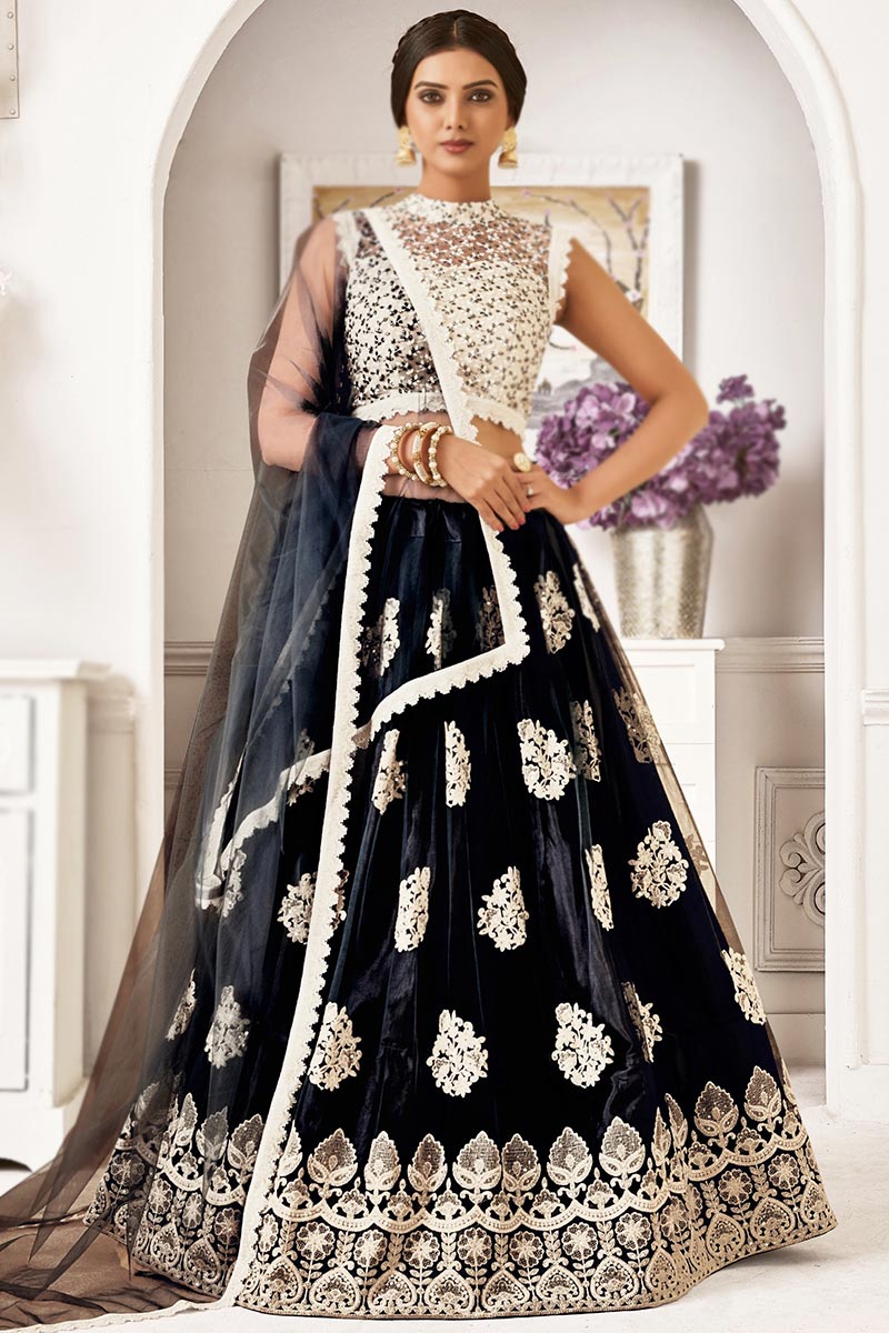 Party Collection Lehenga in Black Embroidered Fabric LLCV09528