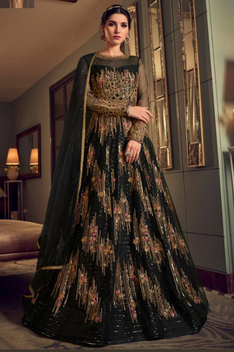 black and gold anarkali dress Black Gold Potters Touch Anarkali Set 12 / Short main image 0