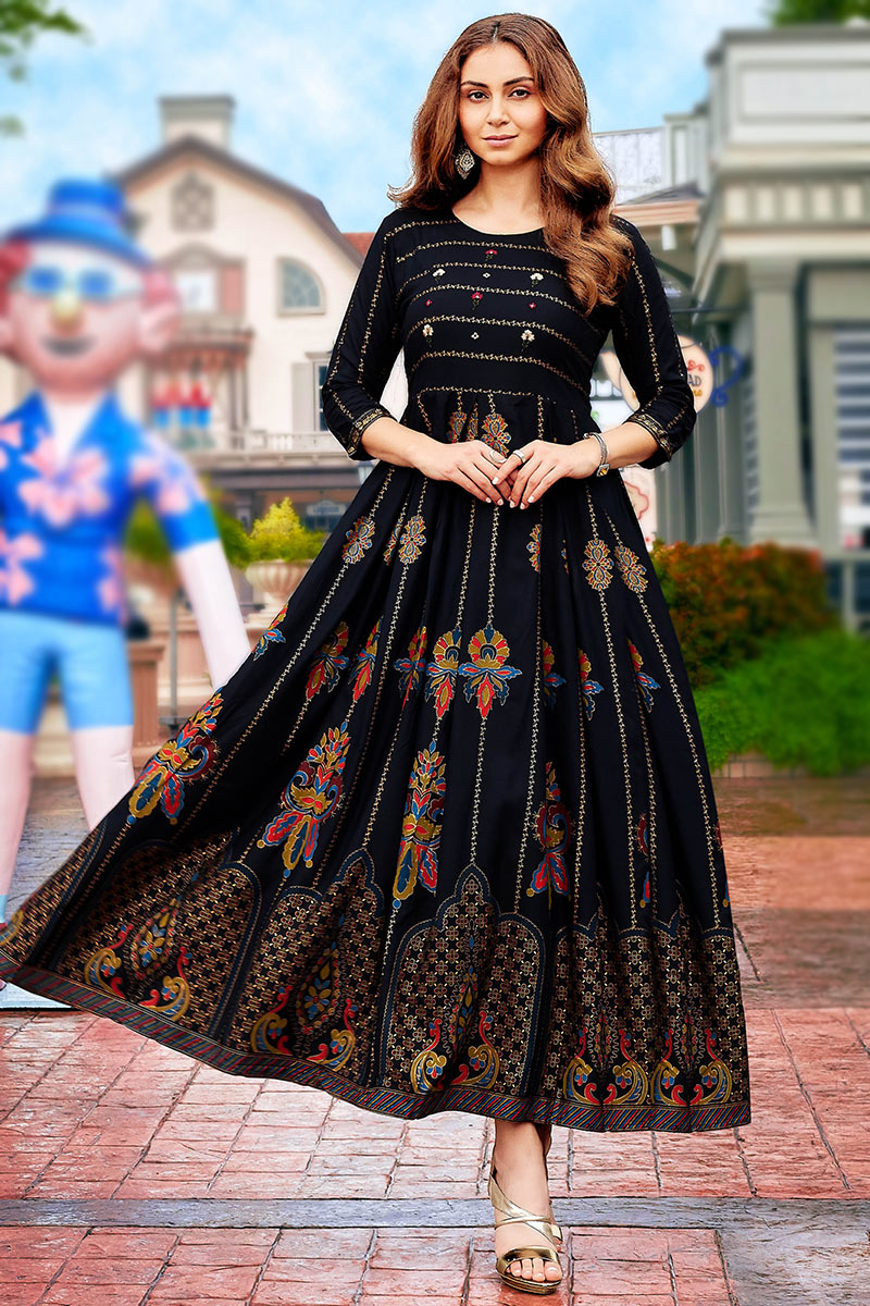 Black frock style kurti best sale