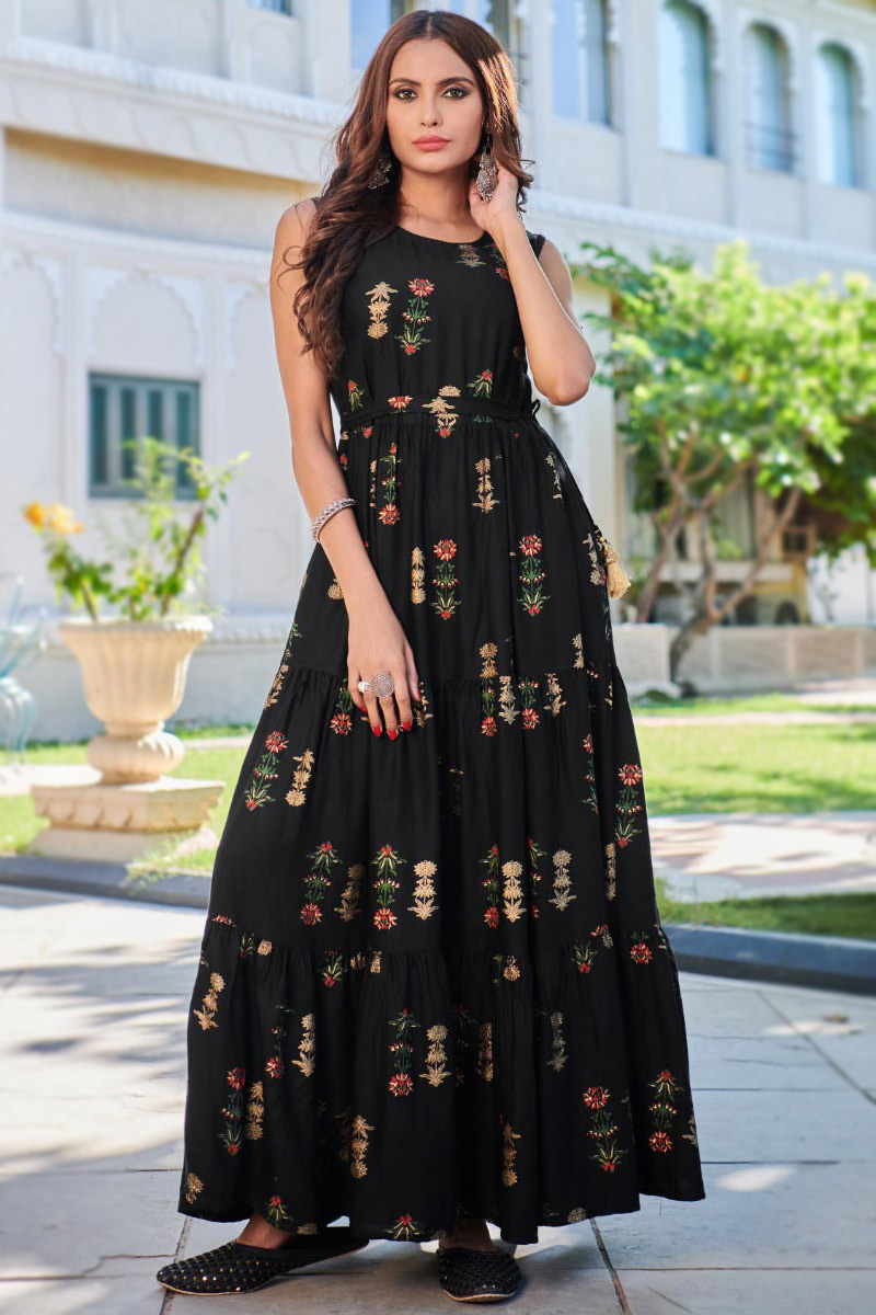 Black frock style kurti best sale