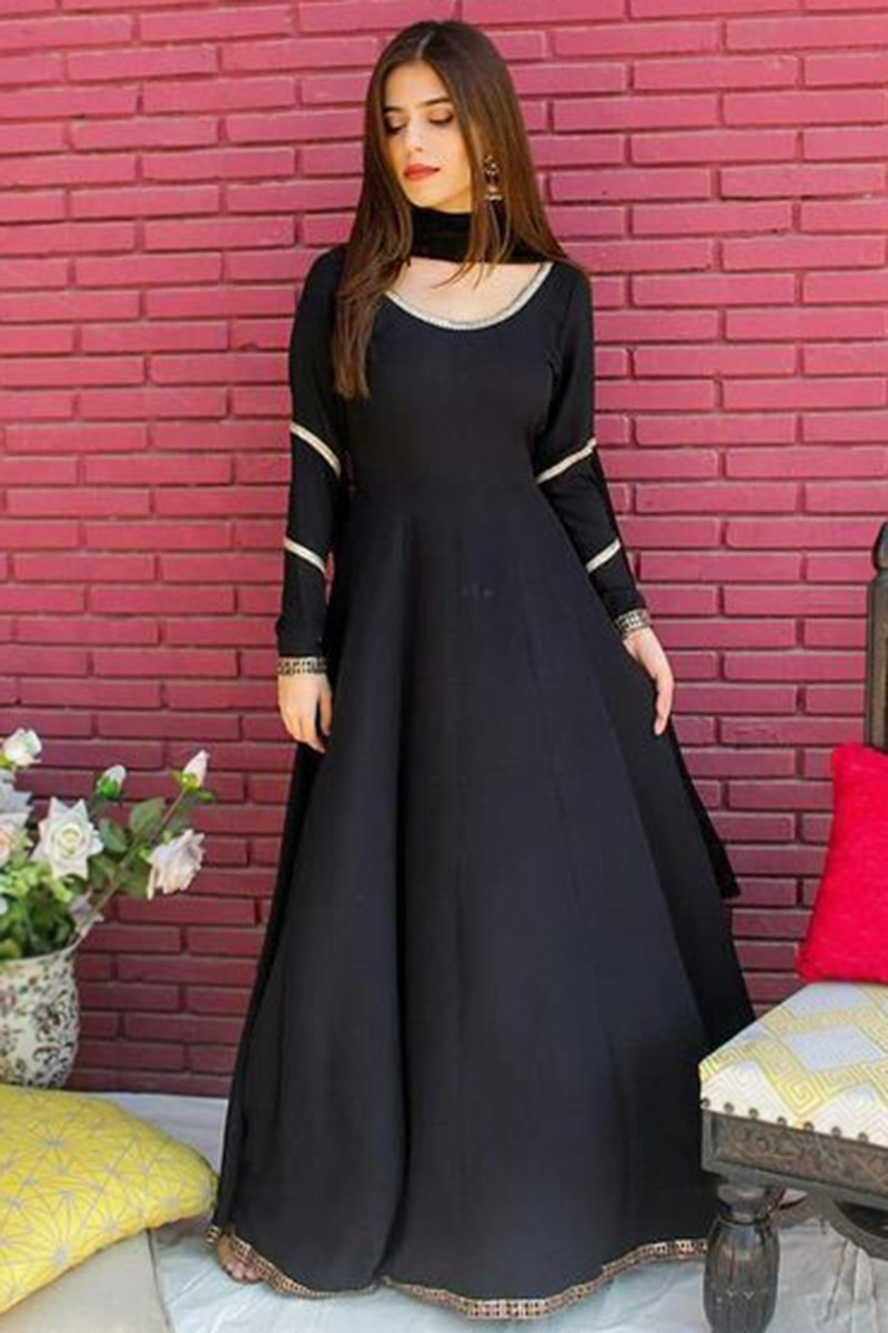 Bandhini Black cotton anarkali set / Black shops Scoop Neck Anarkali suit/ cotton anarkali set/ blue Cotton anarkali suit/ Women anarkali set