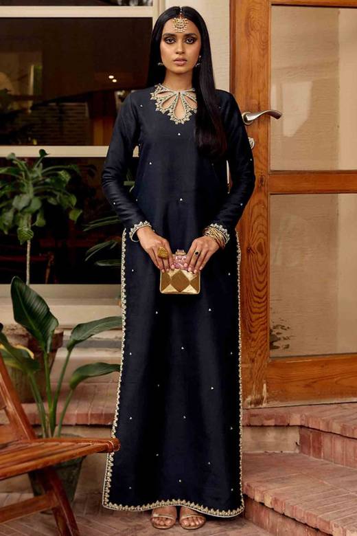 black dress pakistani Buy Raw Silk Wedding Clothing Online for Women in USA DIY Striped Asymmetric Linen birthday dresses for women Size:4