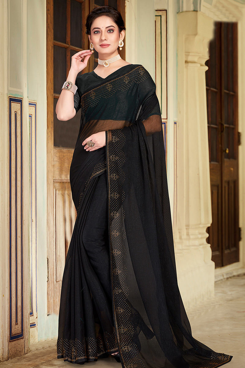 Chiffon black saree deals