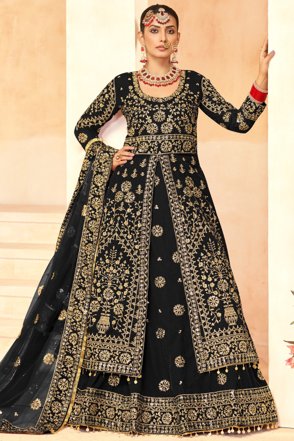 Black Velvet Lehenga With Sequins Work for Wedding Wear LLCV121627