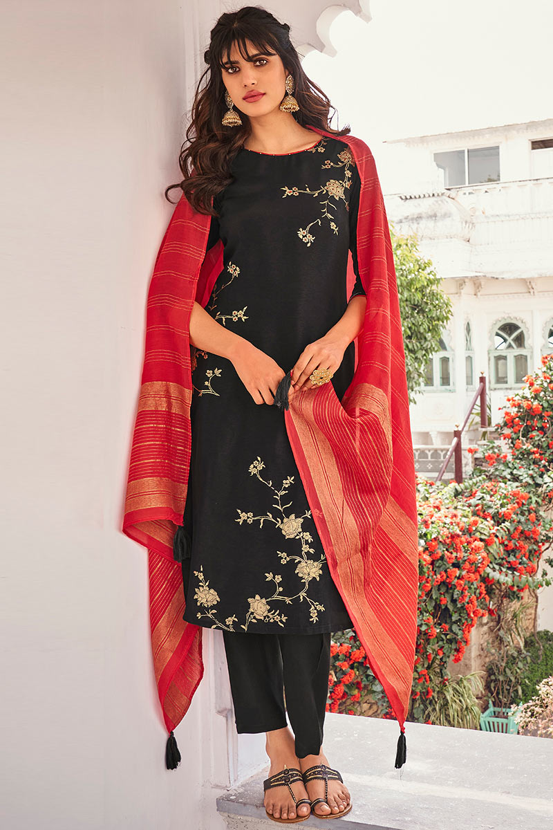 Buy Bridal Wear Viscose Black Trouser Suit LSTV110559