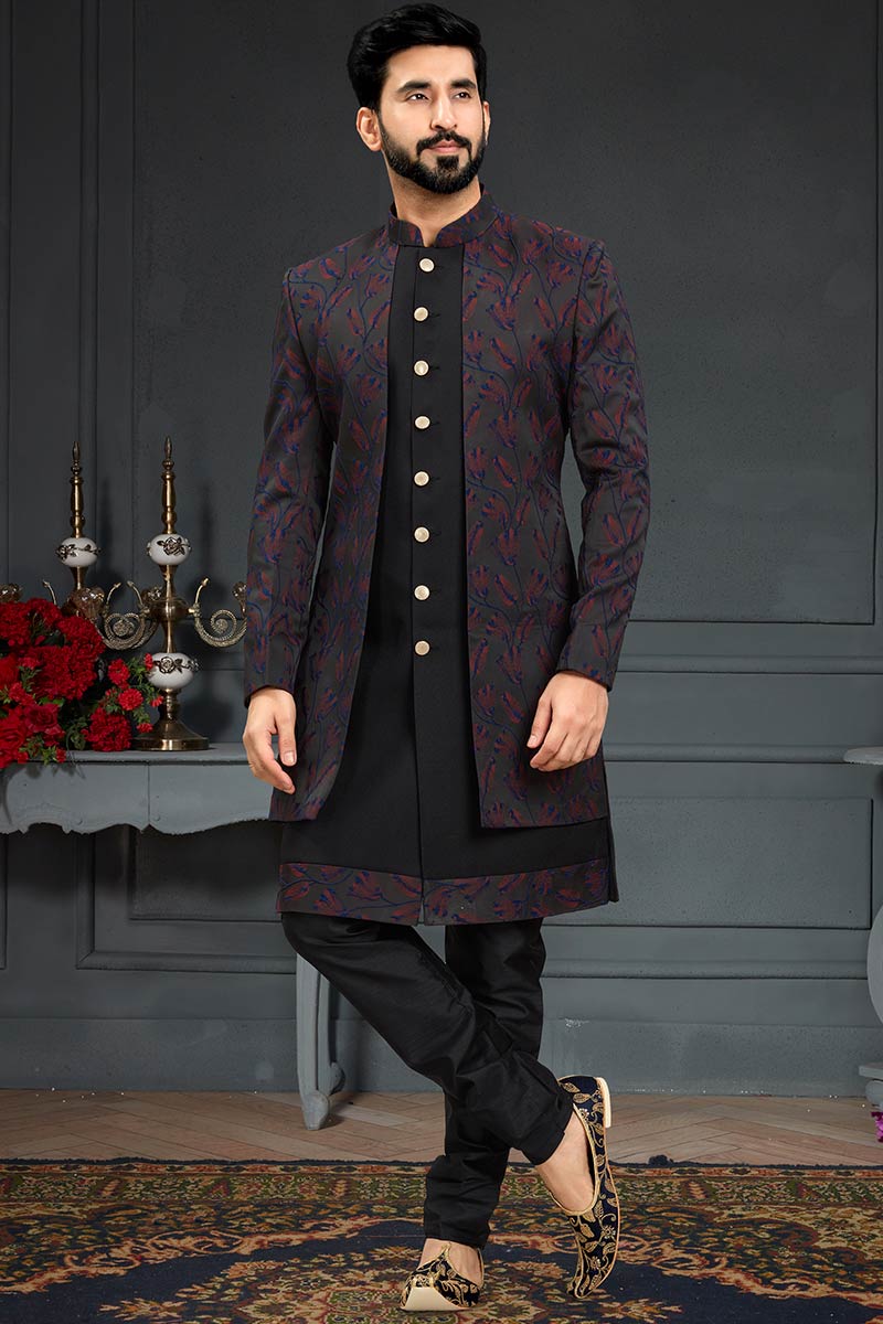 Indian Ethnic Designer Sherwani with Silk Churidar for Men, Indowestern Set for Wedding, Achkan for Men, Sherwani for Wedding 2024 Men