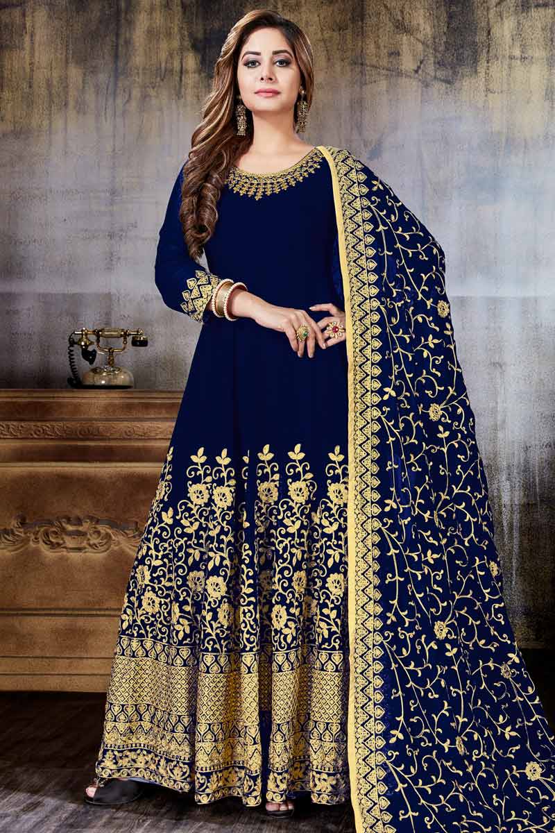 white christmas dresses Denim Blue Chikankari Anarkali Kurta main image 0