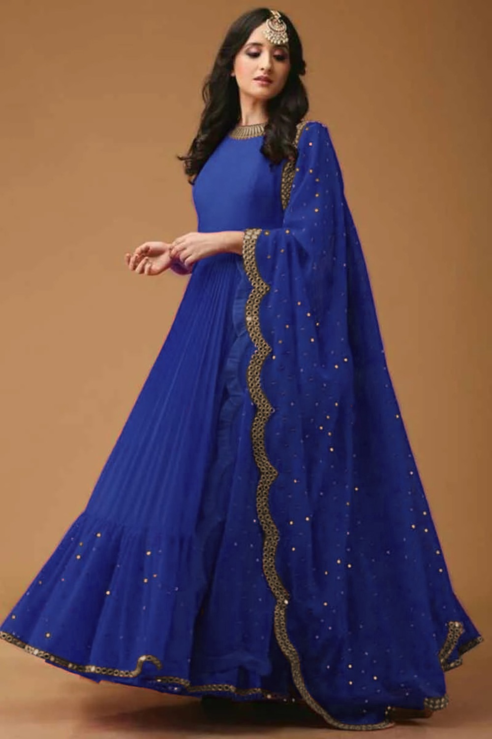 Blue Georgette Floor Length Wedding Wear Anarkali Suit