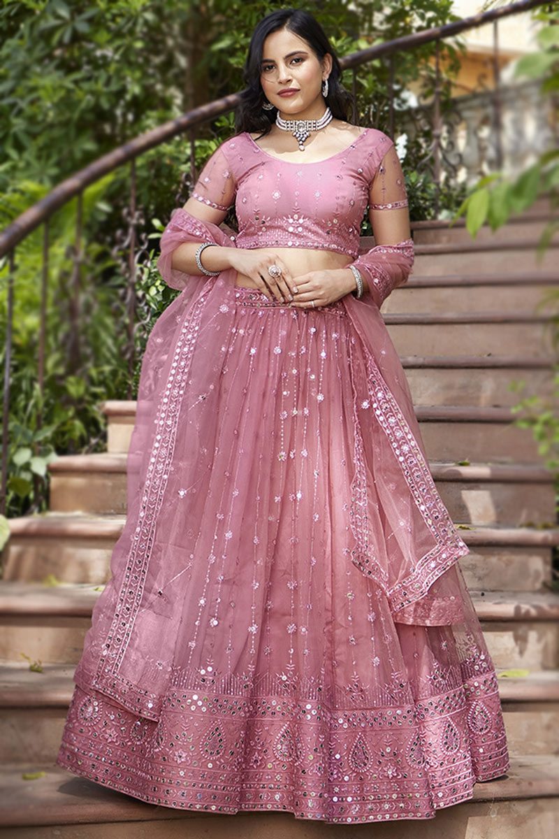 Blush Pink Embroidered Net Flared Style Lehenga LLCV118536