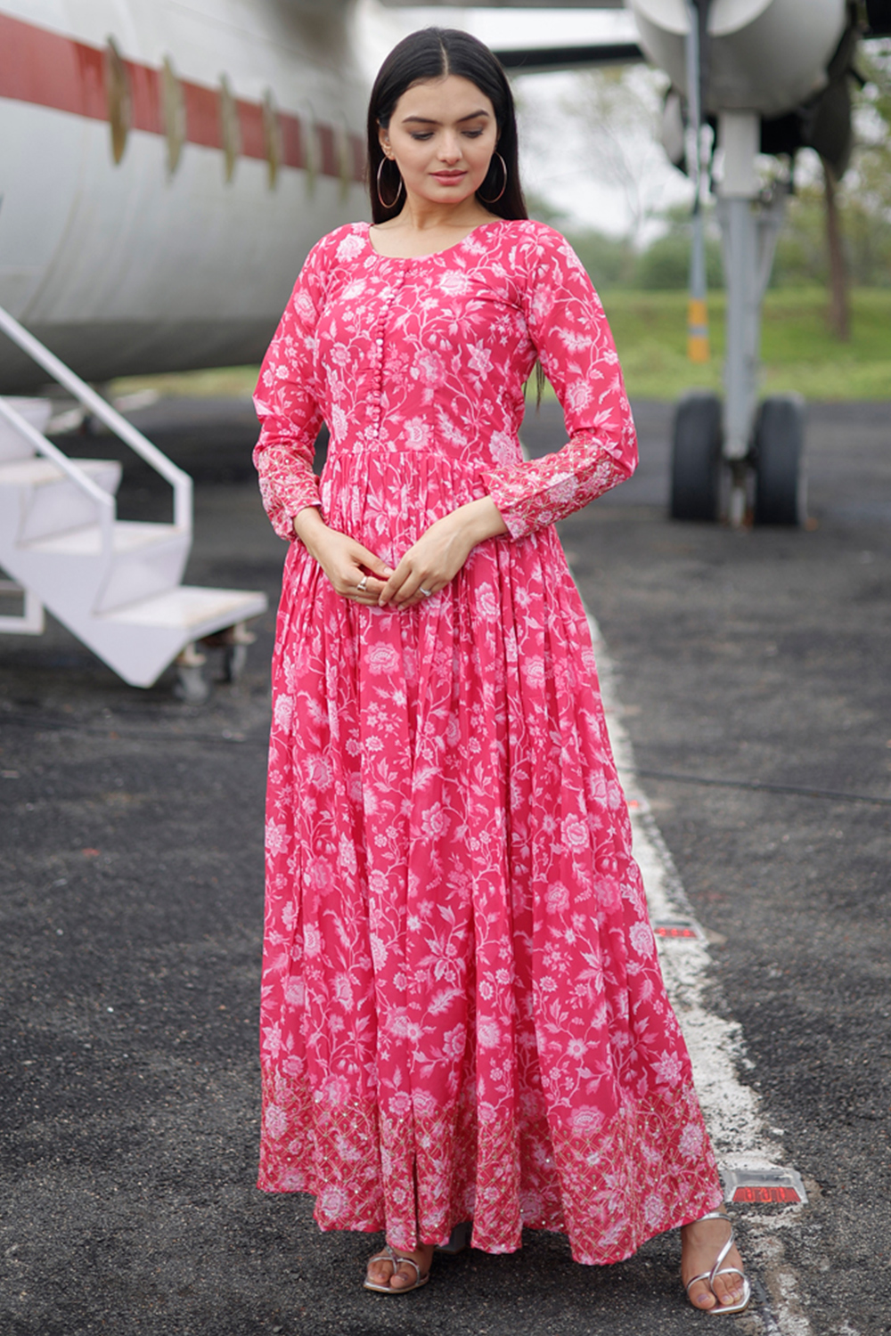 Blush Pink Printed Georgette Casual Wear Gown LSTV134311