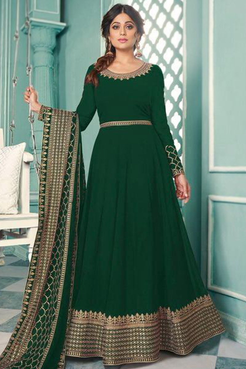Bottle Green Anarkali Gown Georgette Traditional Suit for Party
