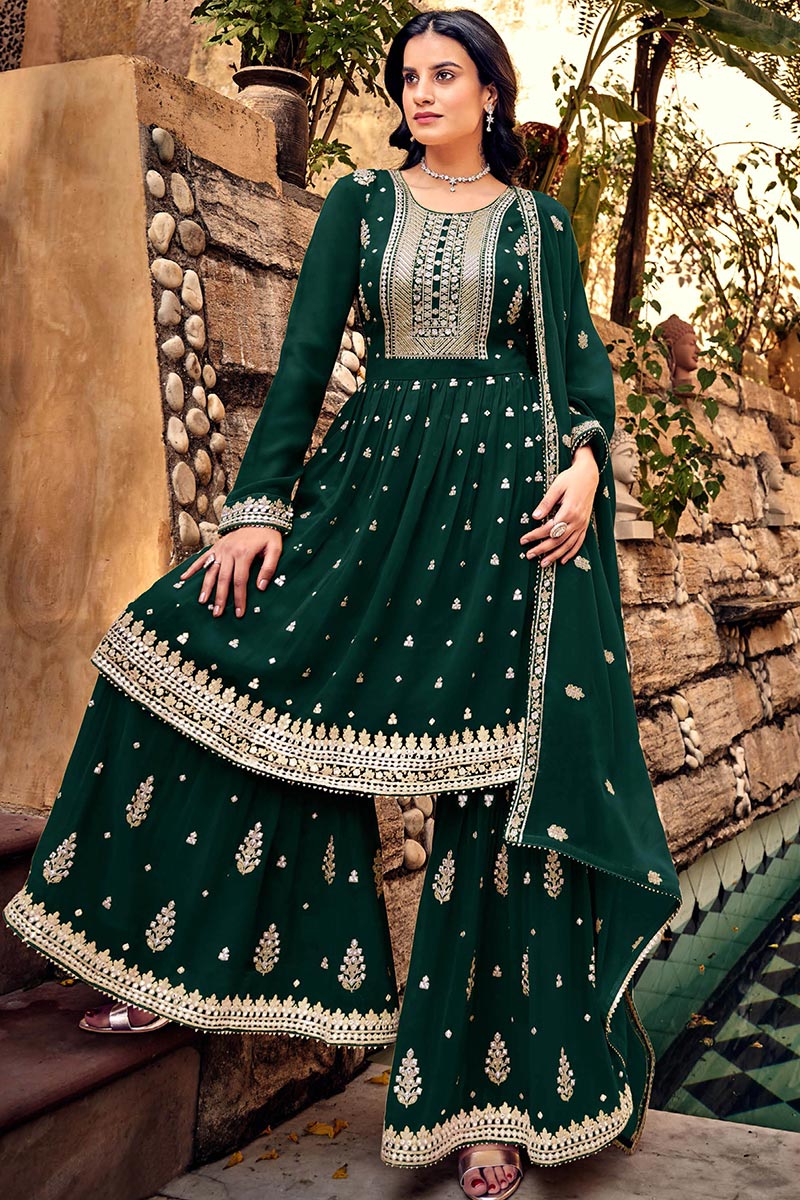 green emerald velvet dress Buy Green Georgette Sharara Suit Set for Women main image 0