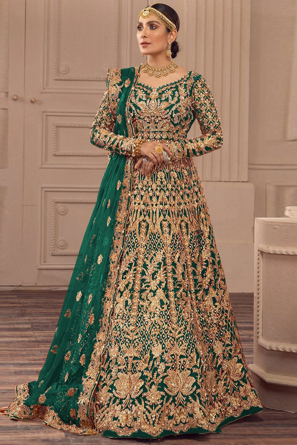 Bottle Green Net Embroidered Anarkali Style Suit For Wedding - LSTV137511 Bottle Green Net Embroidered Anarkali Style Suit For Wedding - LSTV137511