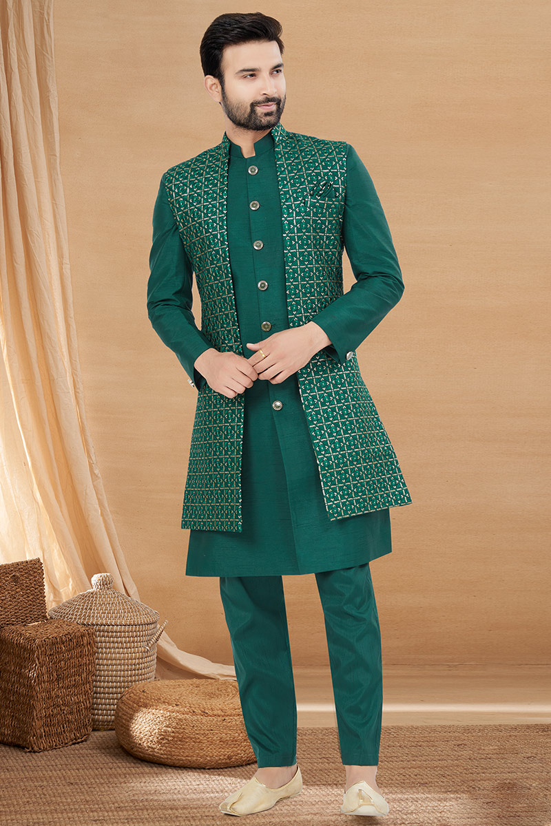 Emerald Green Sherwani outlet for Men Kids Velvet Jodhpuri Achkan Wedding Partywear Grooms Suit Traditional Ethnic Custom made Diwali Eid Jacket