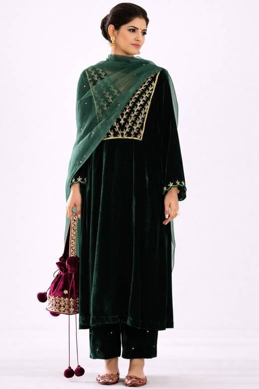 Buy Green Velvet Pakistani Wedding Clothing Online for Women in USA