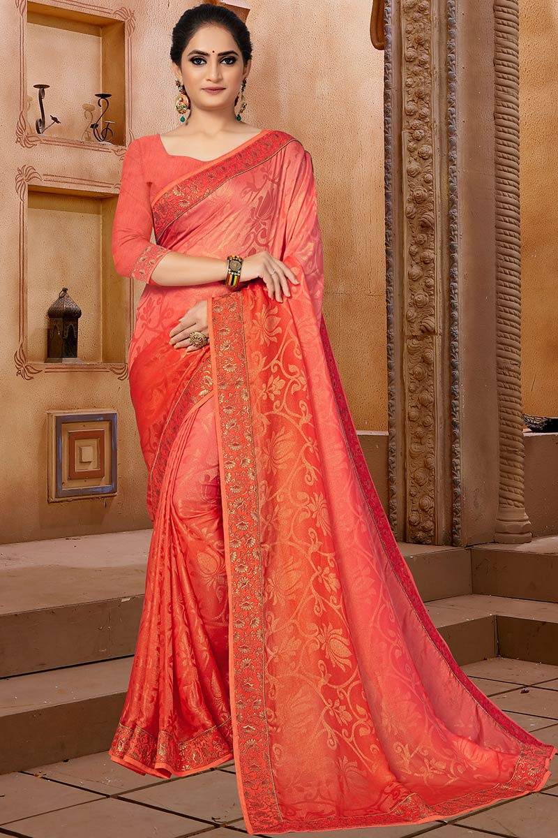 Orange pink party wear saree top