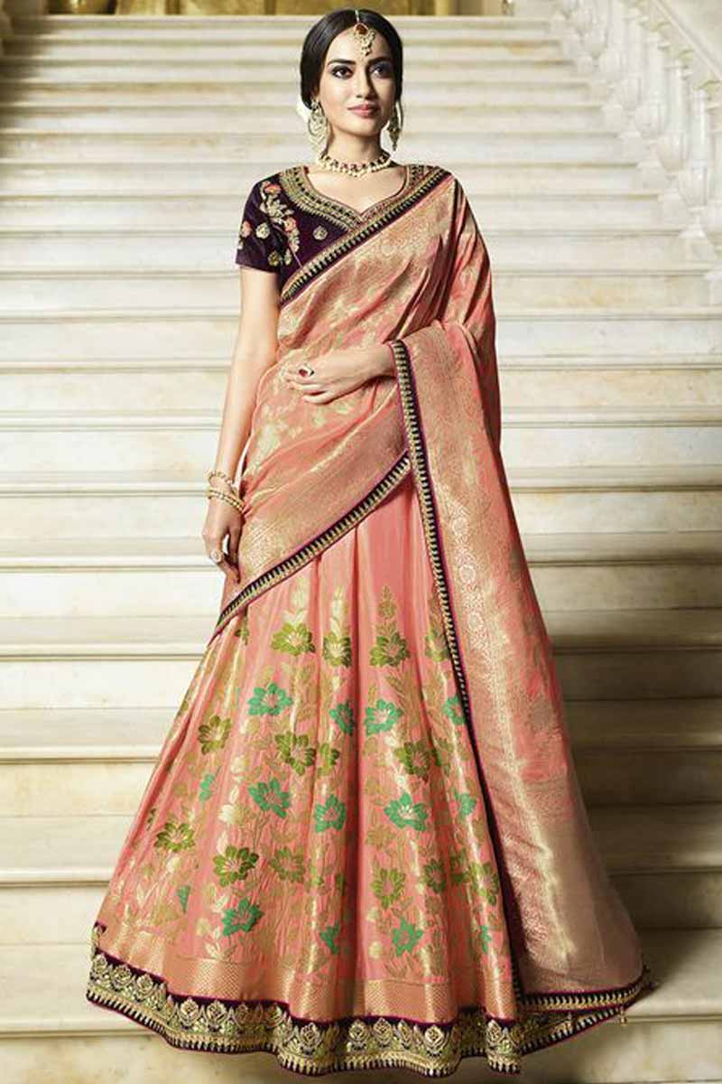 Pink Color Narayan Pet with Zari Weaving Work Lehenga choli - Yana Fab -  4089515