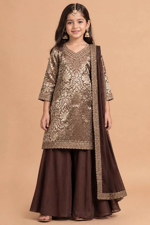 brown ethnic dress Buy Indian Dresses Online for Kids in USA Color may slightly vary _okendo:syndication_key:CL136557410 Demi White Asymmetrical Dress Style:Jacket