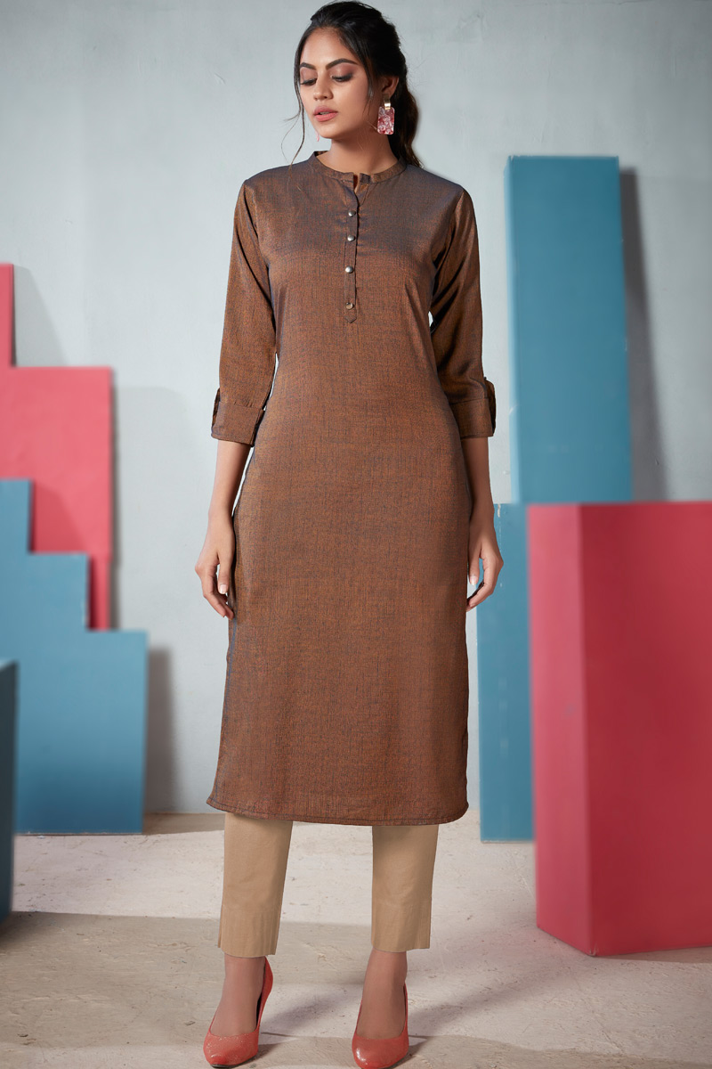 Chocolate brown floral kurta and pants with dupatta set set of three by  Desi Doree  The Secret Label