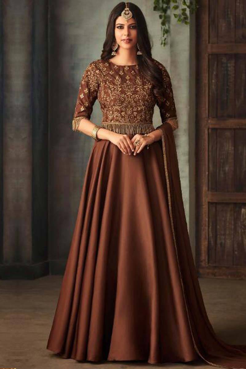 brown anarkali dress Buy Silk Tassel Work Gown Online - LSTV03597 Black