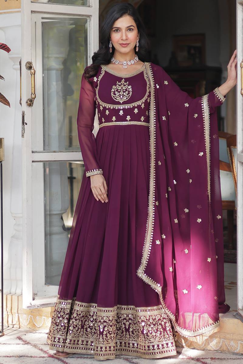 burgundy anarkali dress Maroon Georgette Suit With Sequins Work For Diwali The Anarkali suit features light pink engagement dress Size (Slim Fit):L Dark A-Line Tulle Flower White