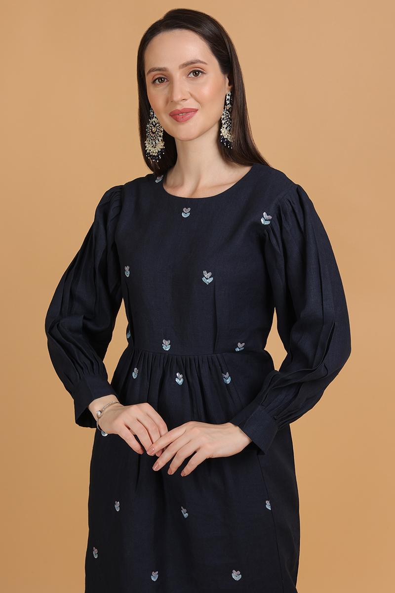 Navy Blue Designer Semi-Stitched Pant Suit With Embroidery Work