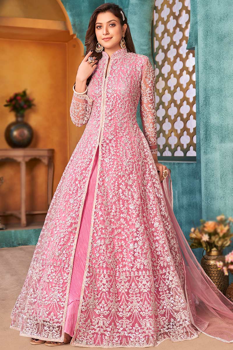 embroidered anarkali dress Blush Pink A-line Sweetheart Floral Wedding Dress MW761